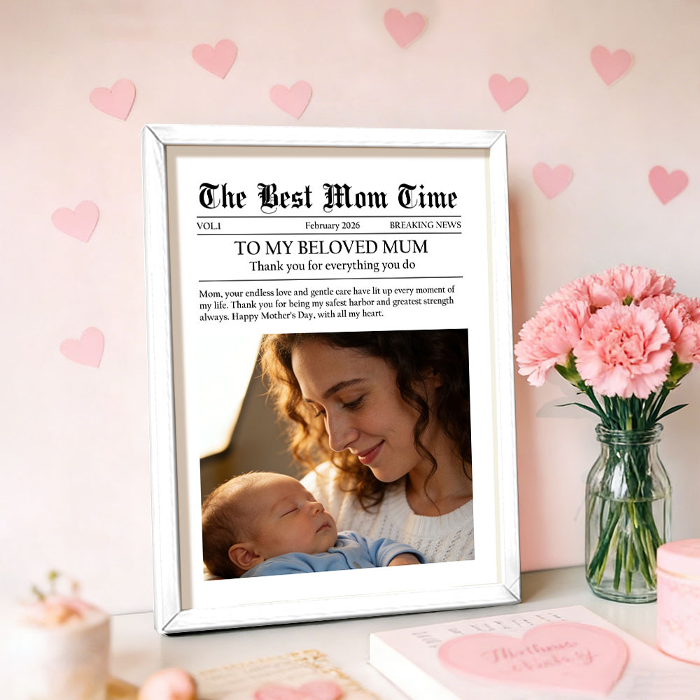 Custom Newspaper Style Photo Frame - Personalized Mother's Day Gift with Custom Text & Photo - CustWitUK