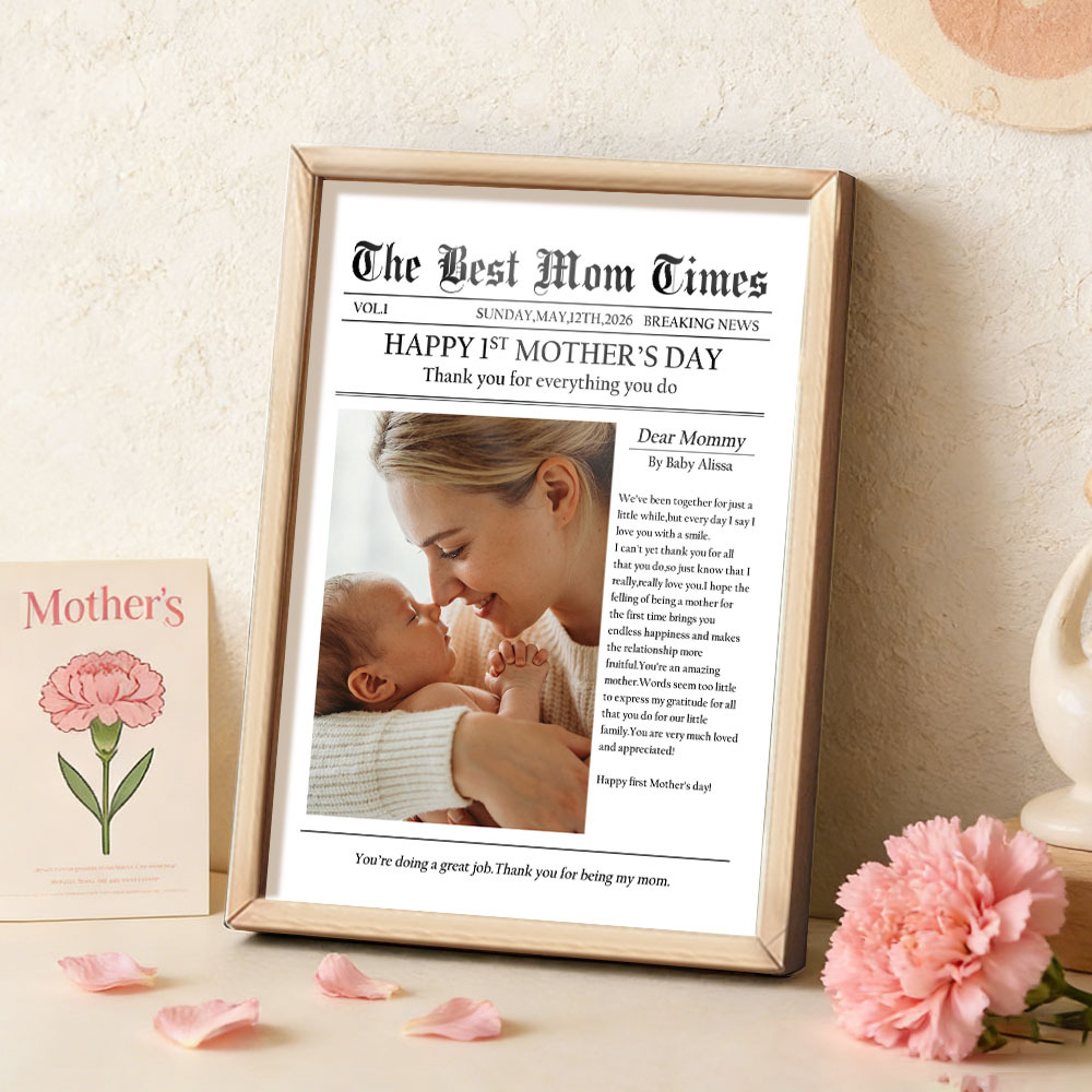 Custom Newspaper Style Photo Frame - Personalized Mother's Day Gift with Custom Text & Photo - CustWitUK
