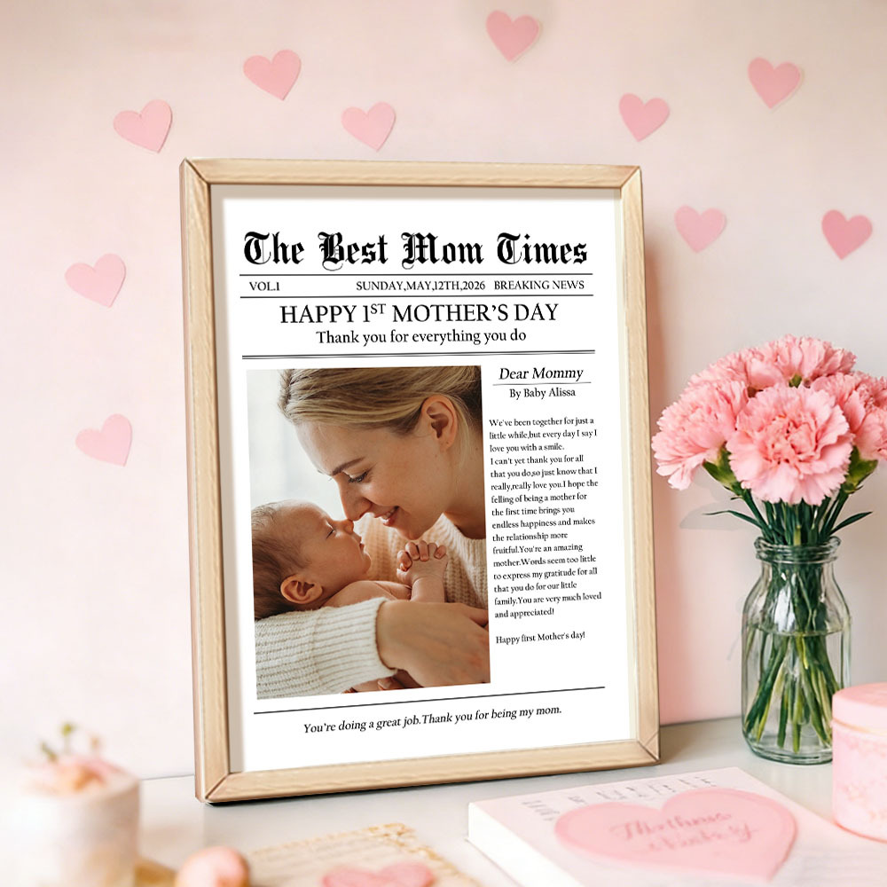 Custom Newspaper Style Photo Frame - Personalized Mother's Day Gift with Custom Text & Photo - CustWitUK