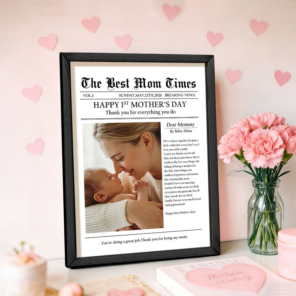 Custom Newspaper Style Photo Frame - Personalized Mother's Day Gift with Custom Text & Photo - CustWitUK