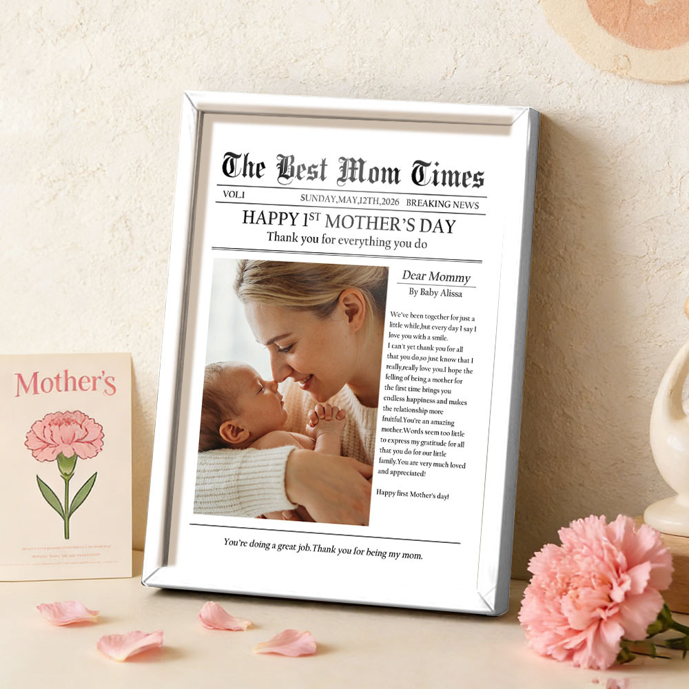 Custom Newspaper Style Photo Frame - Personalized Mother's Day Gift with Custom Text & Photo - CustWitUK