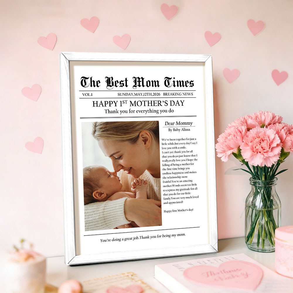 Custom Newspaper Style Photo Frame - Personalized Mother's Day Gift with Custom Text & Photo - CustWitUK