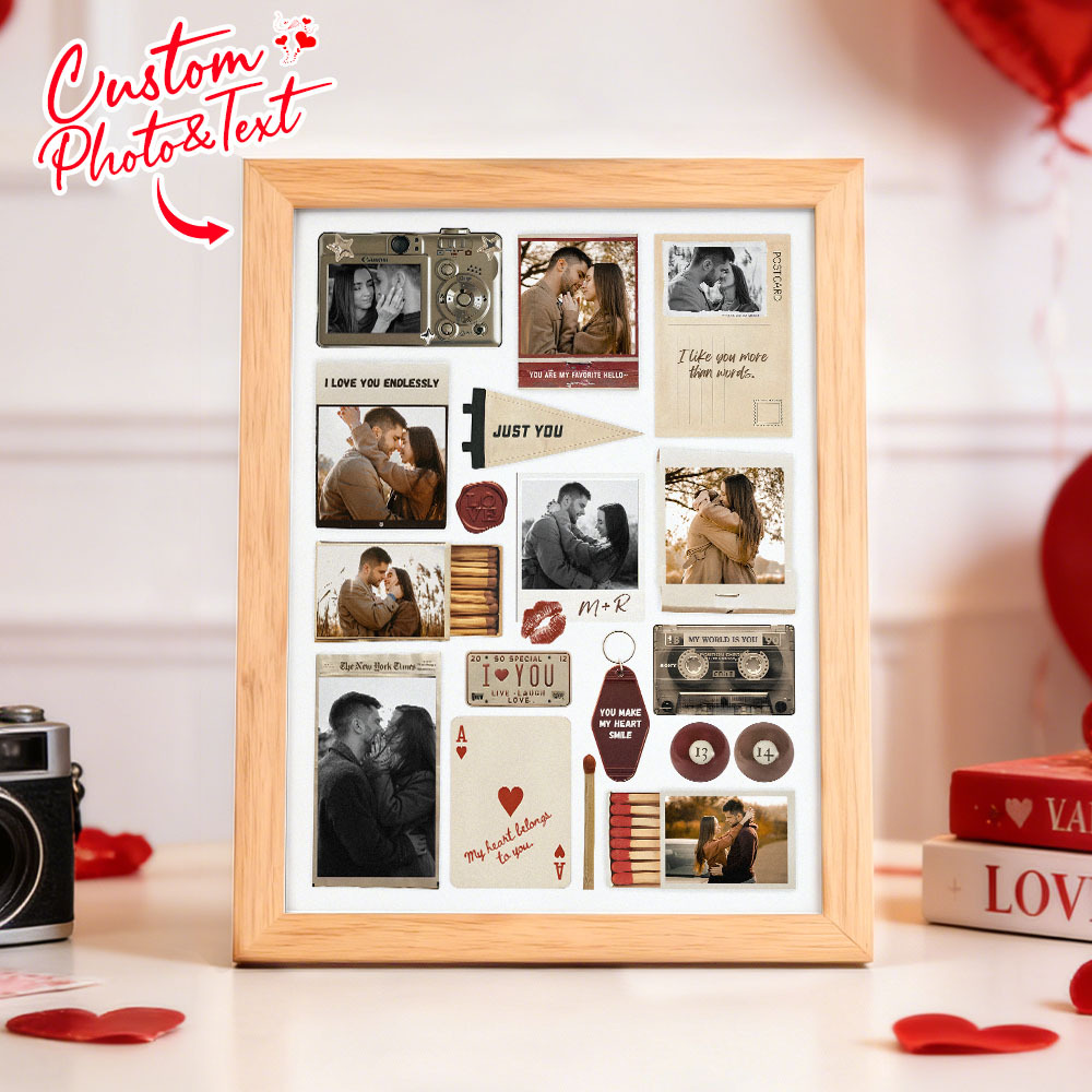 Custom Photo Matchbox Wooden Frame with Your Text Matchbook Poster Print Wall Art Anniversary Gift - CustWitUK