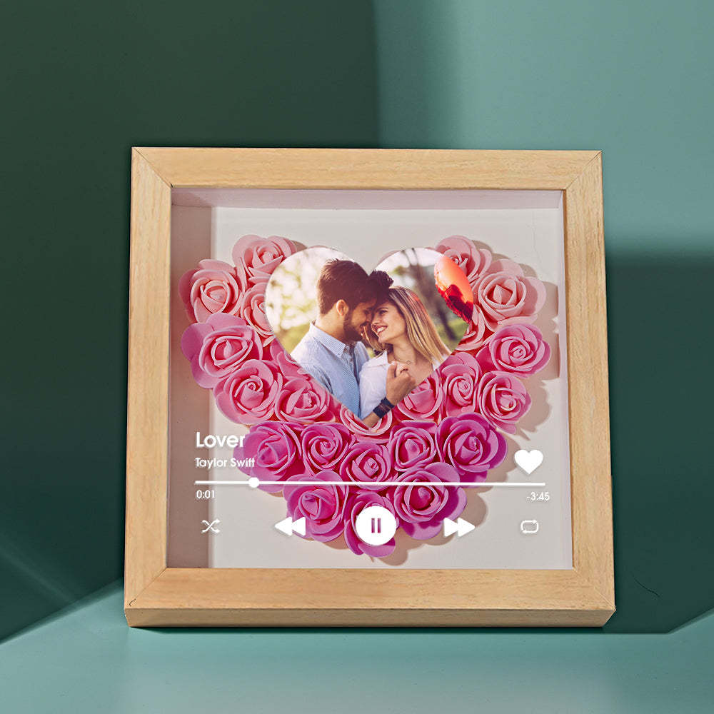 Custom Heart Flower Shadow Box with Photo Romantic Gifts for Lover - CustWitUK