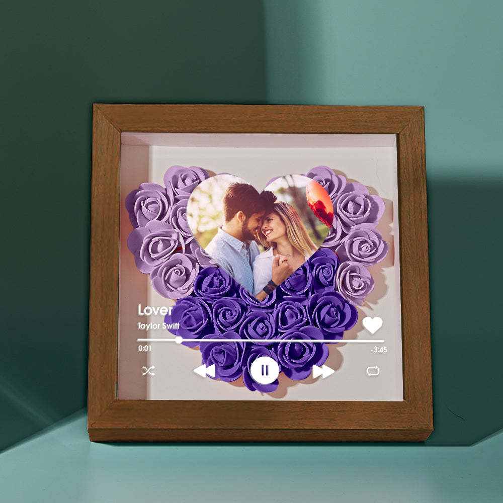 Custom Heart Flower Shadow Box with Photo Romantic Gifts for Lover - CustWitUK