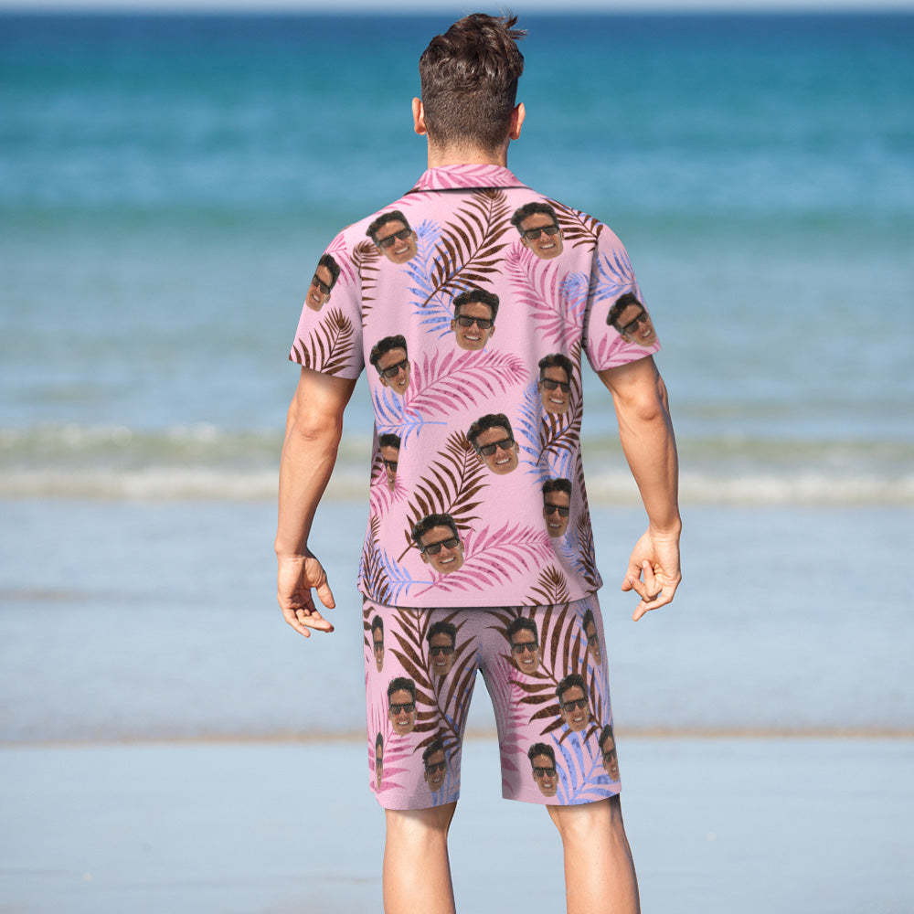 Custom Face Hawaiian Shirt or Beach Shorts Matching Outfits Personalized Men's Photo Random Tropical Print Hawaiian Attire Vacation Party Gift - CustWitUK