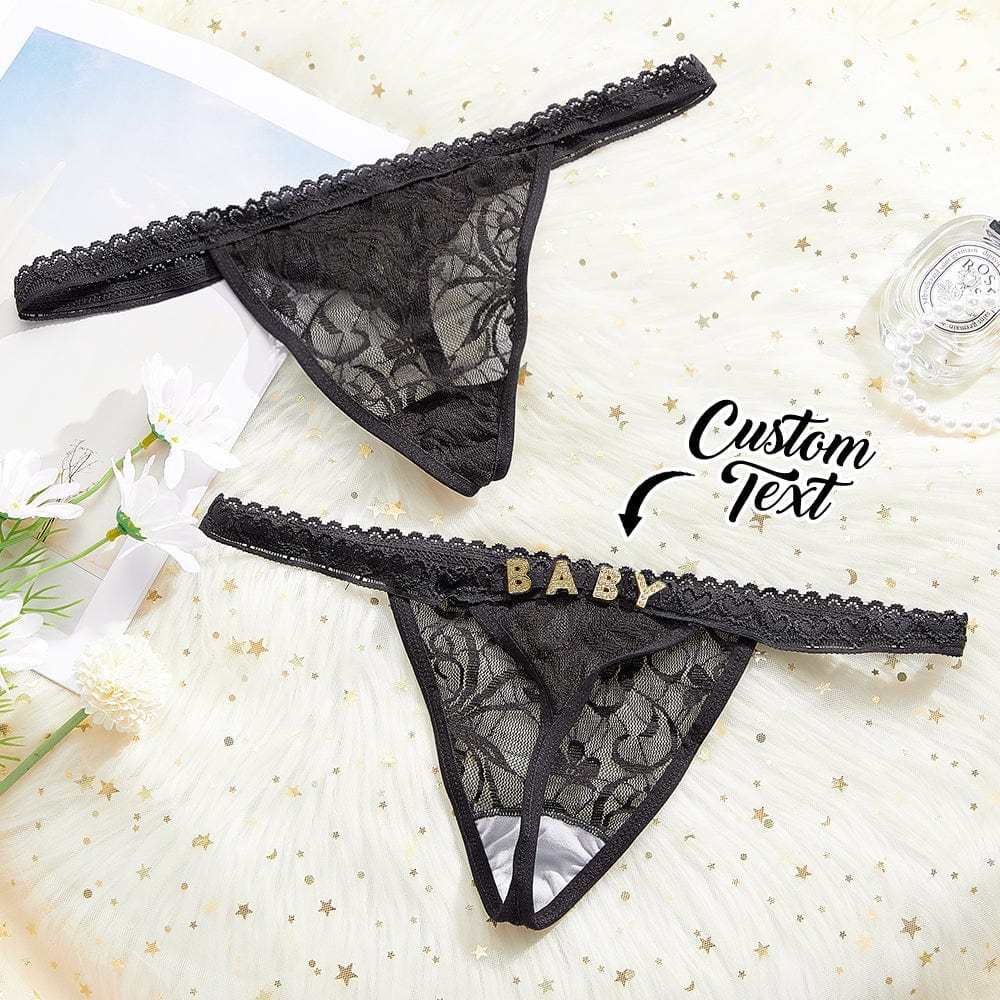 Custom Rhinestone Letter Thong Personalized Name Lace Panties - CustWitUK