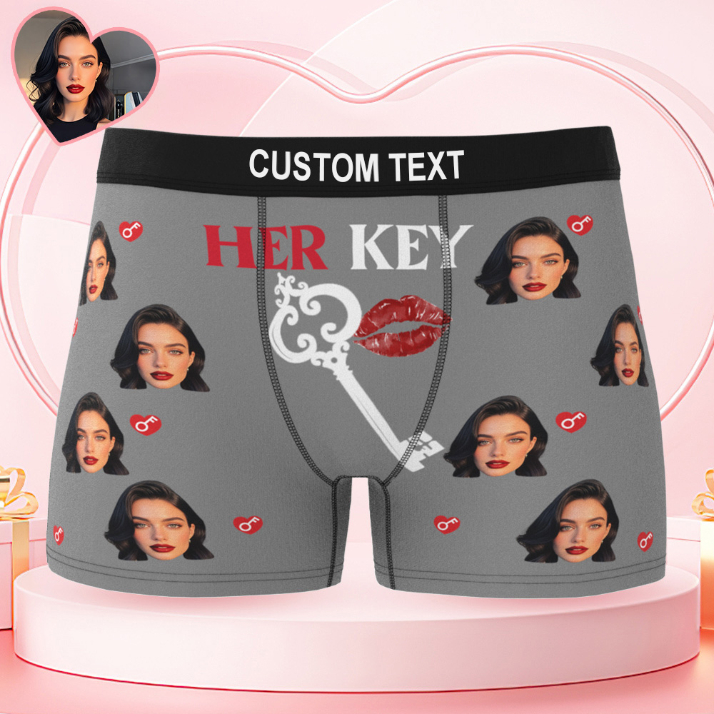Custom Photo Men's Boxer Shorts Personalized Her Key Property Of Brief Boxer with Name Valentine's Day Gift