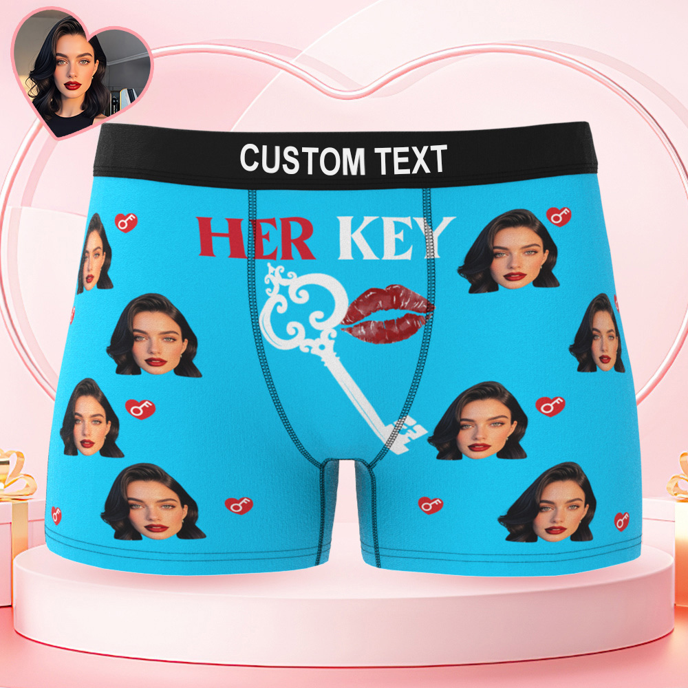 Custom Photo Men's Boxer Shorts Personalized Her Key Property Of Brief Boxer with Name Valentine's Day Gift
