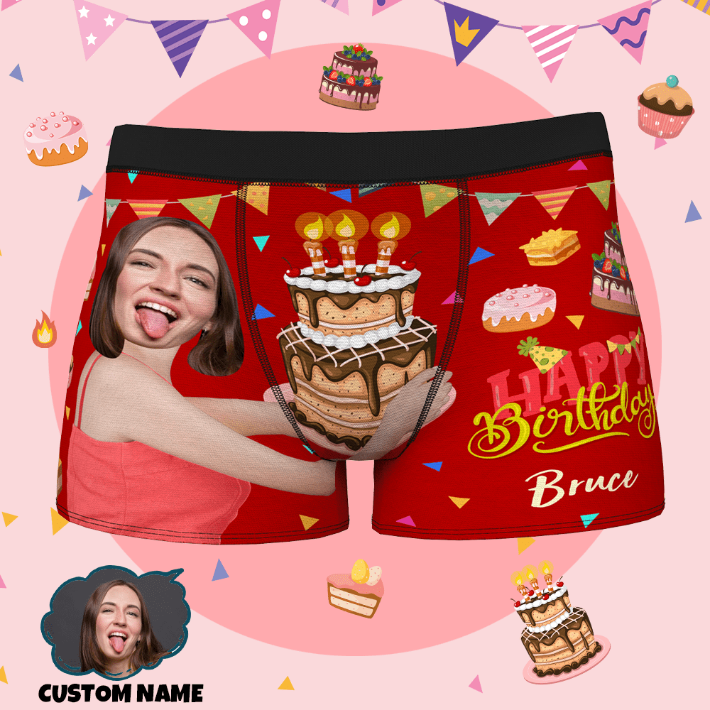 Custom Name Happy Birthday Gifts Men's All-Over Print Boxer Briefs Perfect Gift for Your Husband Your Boy Friend - CustWitUK