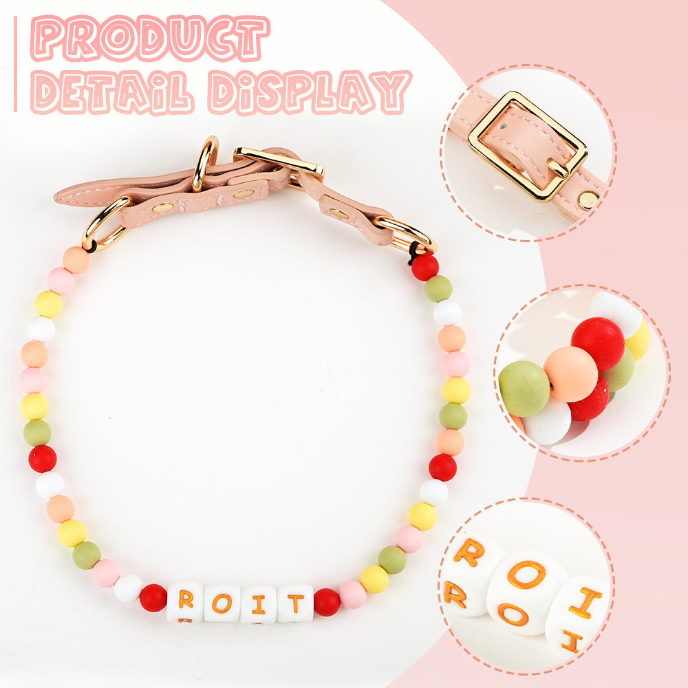 Personalized Pet Dog Cat Name Beaded Collar Adjustable Buckle Custom Pet Necklace Gift For Pet Lovers