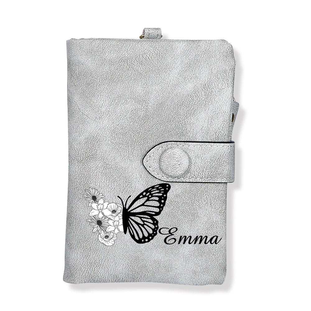Custom Tri-Fold Butterfly Birth Flower Leather Wallet with Coin Holder Personalized Mother's Day Gift for Woman - CustWitUK