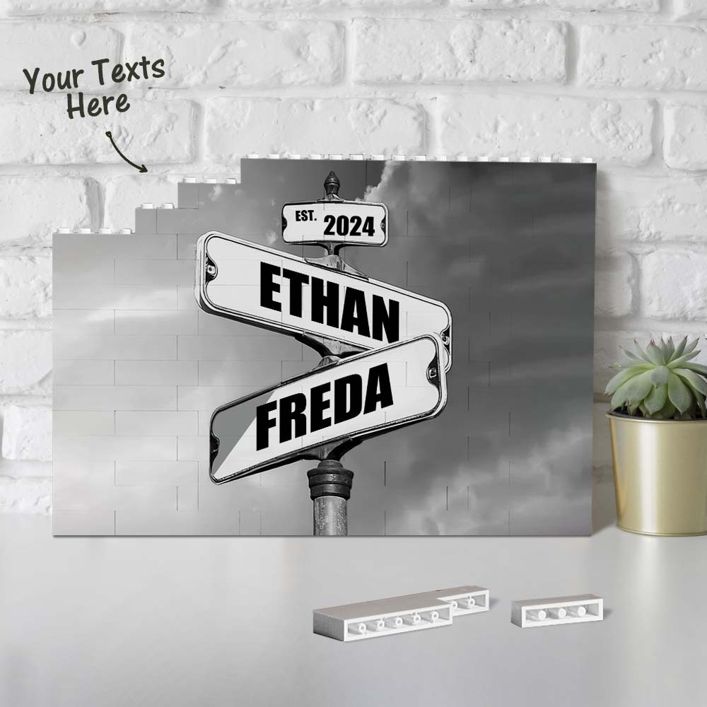 Personalised Road Sign Building Brick Custom Photo Block Square Shape With Your Date And Text - CustWit