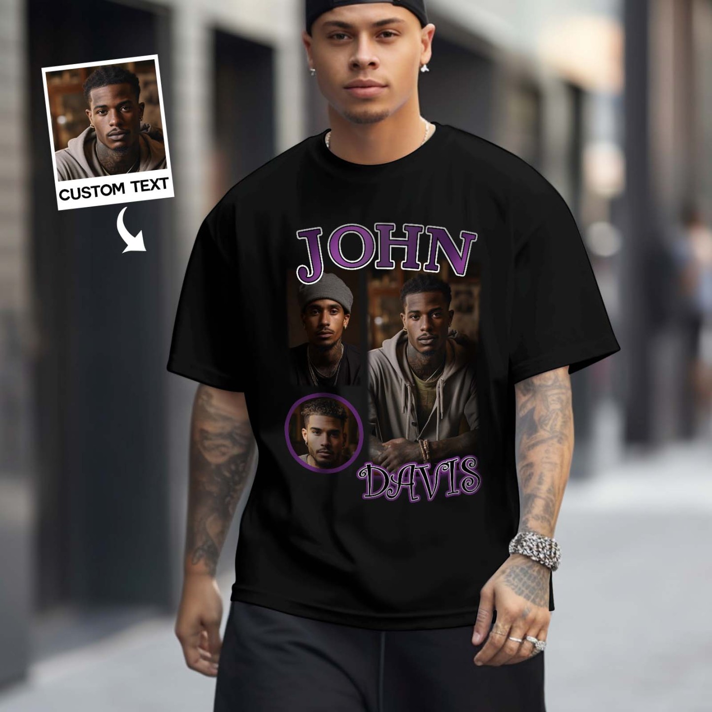 Custom Photo Vintage T-shirt Personalized Rap Tee T-shirt with Name Gift for Him - CustWitUK