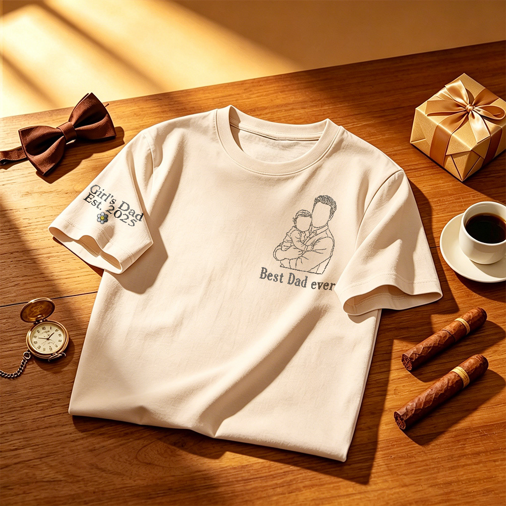 Custom Dad Photo Shirt - Embroidered Dad & Kids Portrait - Personalized Father's Day Keepsake Gift - CustWitUK