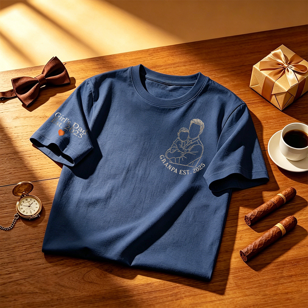 Custom Dad Photo Shirt - Embroidered Dad & Kids Portrait - Personalized Father's Day Keepsake Gift - CustWitUK