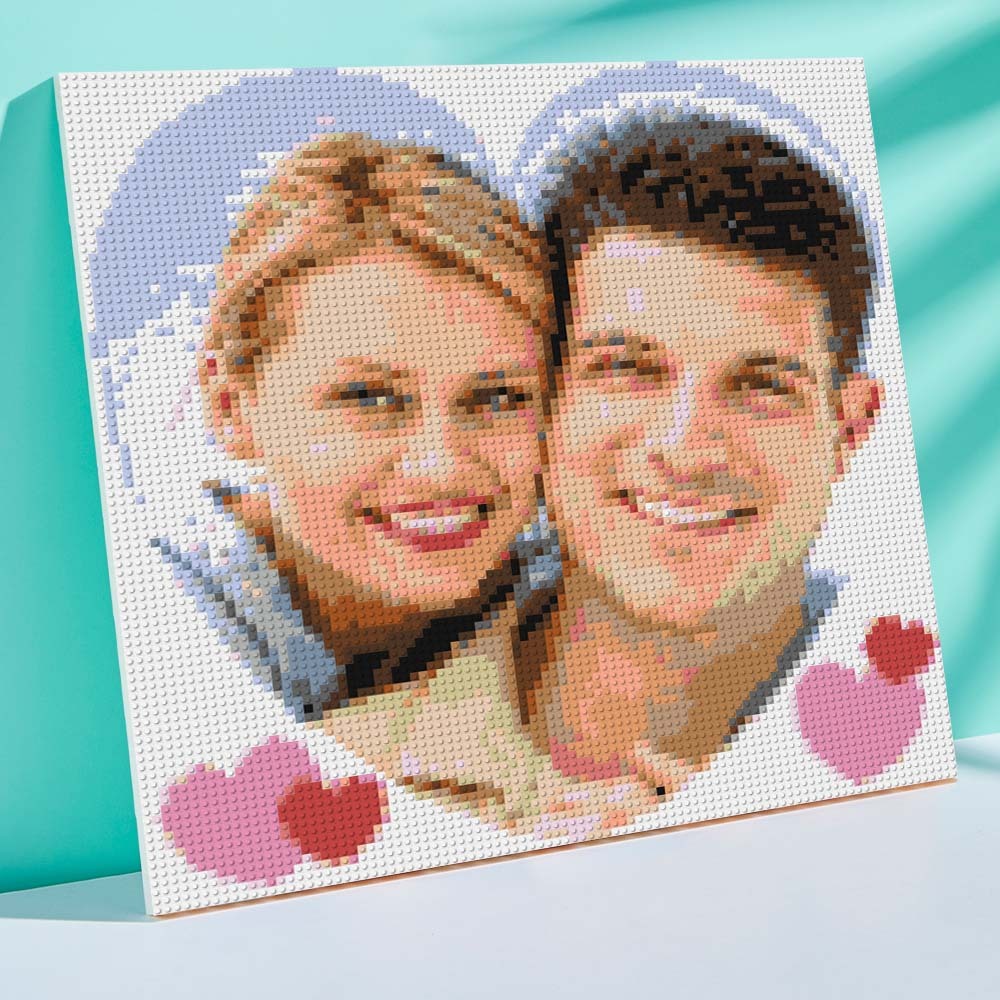 Gifts for Her Couple Pixel Mosaic Art Custom Photo Puzzle Frame - CustWit