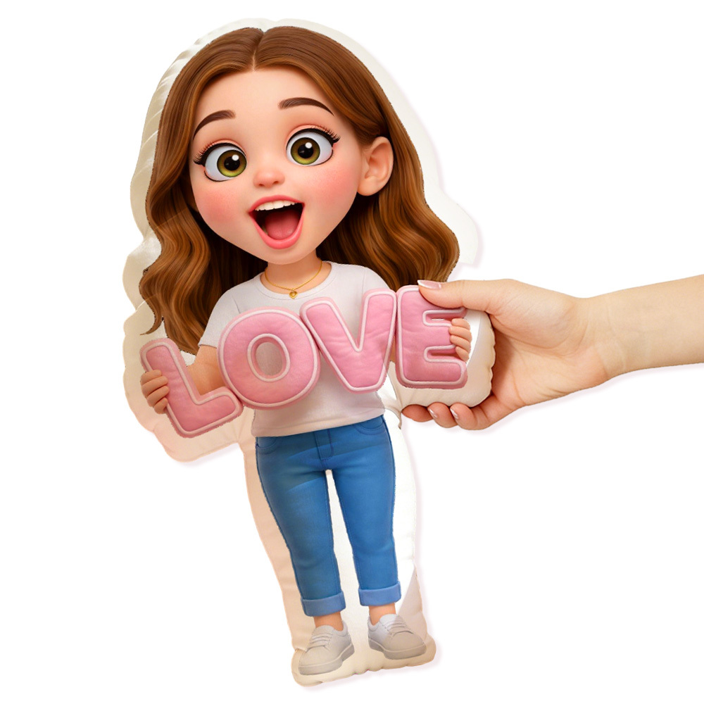 Custom Photo Cartoon LOVE Minime Pillow Cute Valentine’s Day Gift for Couples & Loved Ones