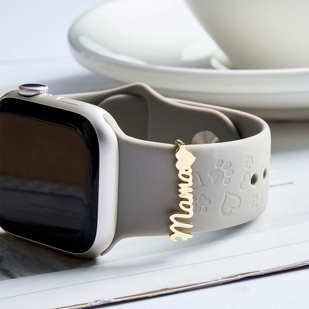 Custom Apple Watch Name Mama Tag Charm, Personalize Smart Watch Straps Charm, Solid Gold Smart Watch Tag, Name Figure Accessories - CustWitUK