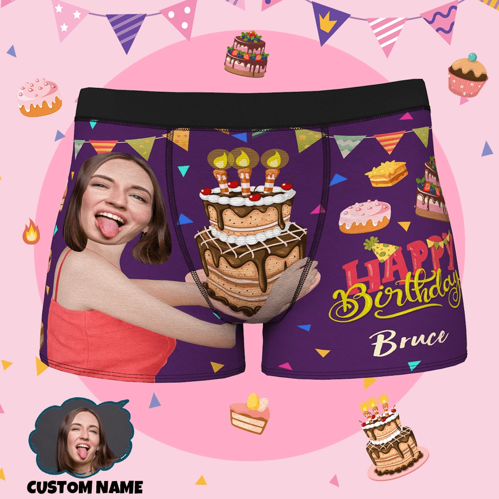 Custom Name Happy Birthday Gifts Men's All-Over Print Boxer Briefs Perfect Gift for Your Husband Your Boy Friend - CustWitUK