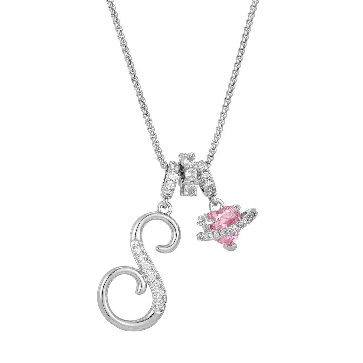 Initial Letter Necklace with Pink Heart Charm – Personalized Token of Love, Valentine's Day Gift