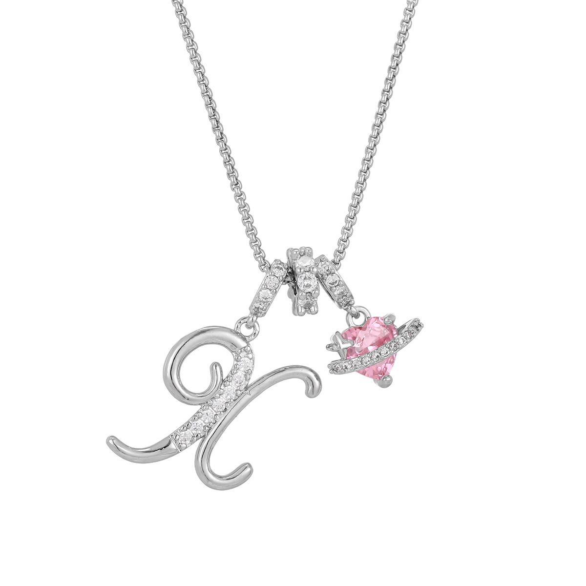 Initial Letter Necklace with Pink Heart Charm – Personalized Token of Love, Valentine's Day Gift
