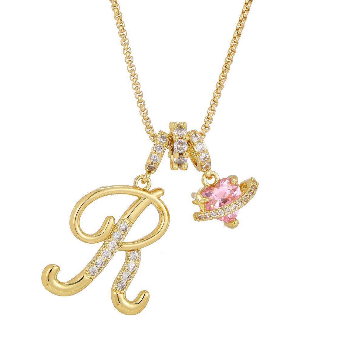 Initial Letter Necklace with Pink Heart Charm – Personalized Token of Love, Valentine's Day Gift