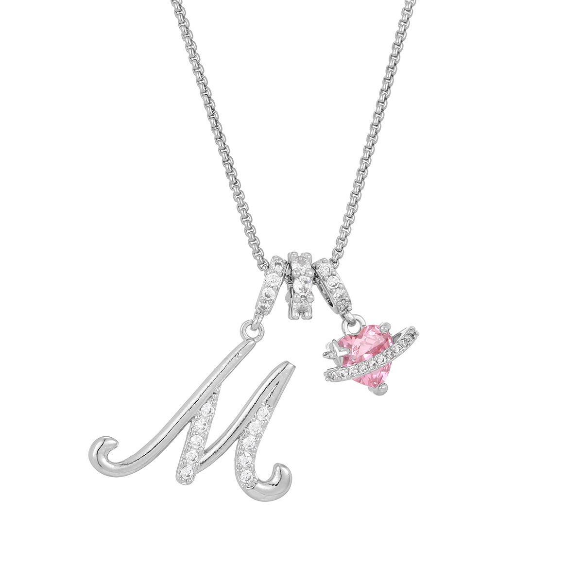 Initial Letter Necklace with Pink Heart Charm – Personalized Token of Love, Valentine's Day Gift