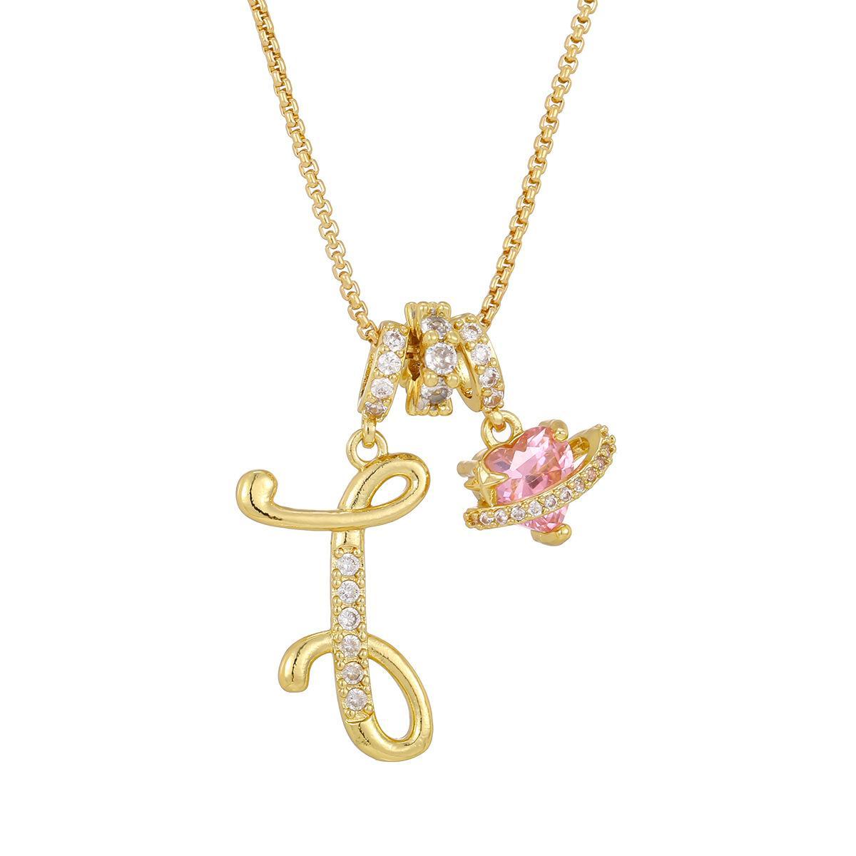 Initial Letter Necklace with Pink Heart Charm – Personalized Token of Love, Valentine's Day Gift