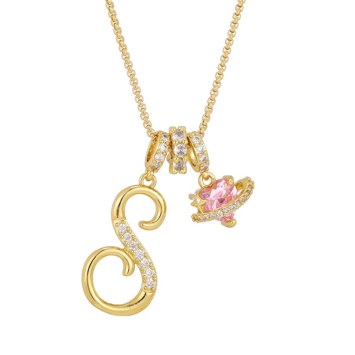 Initial Letter Necklace with Pink Heart Charm – Personalized Token of Love, Valentine's Day Gift