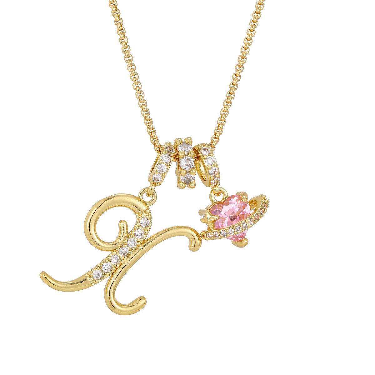 Initial Letter Necklace with Pink Heart Charm – Personalized Token of Love, Valentine's Day Gift