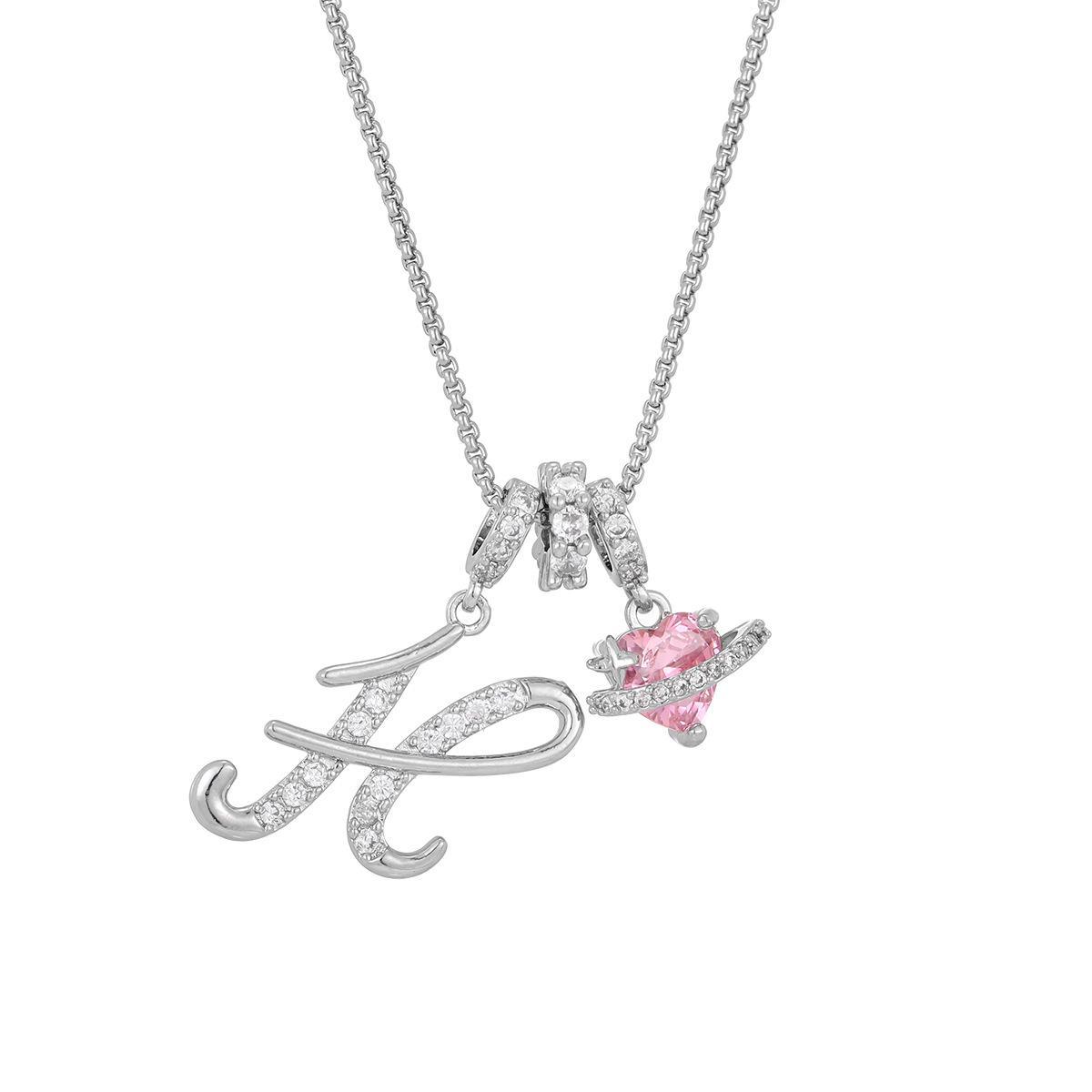 Initial Letter Necklace with Pink Heart Charm – Personalized Token of Love, Valentine's Day Gift