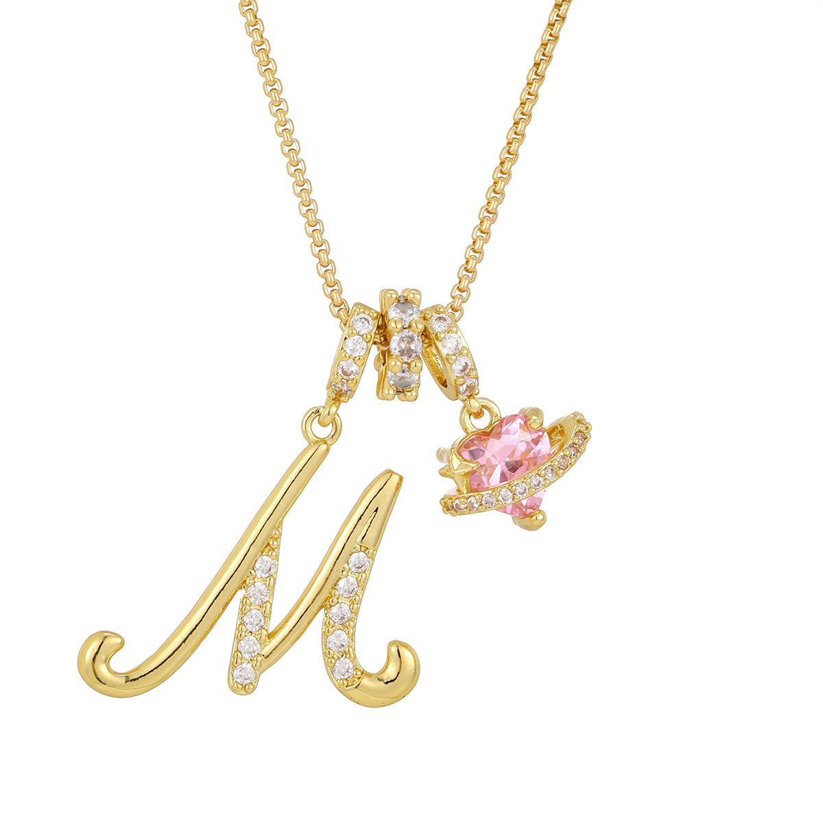 Initial Letter Necklace with Pink Heart Charm – Personalized Token of Love, Valentine's Day Gift