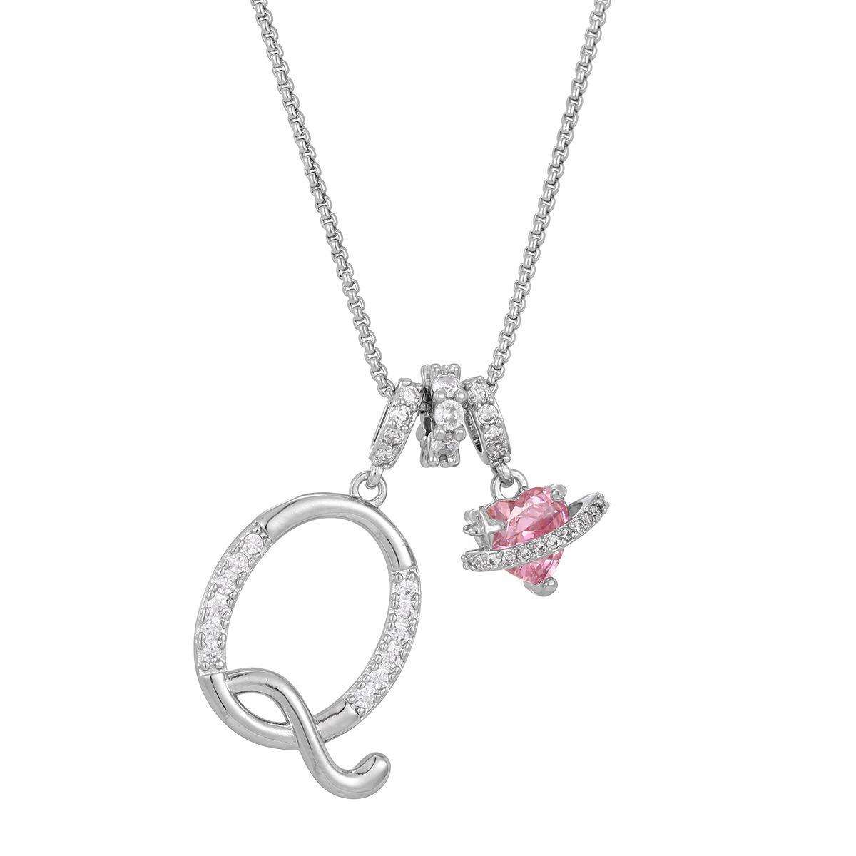 Initial Letter Necklace with Pink Heart Charm – Personalized Token of Love, Valentine's Day Gift