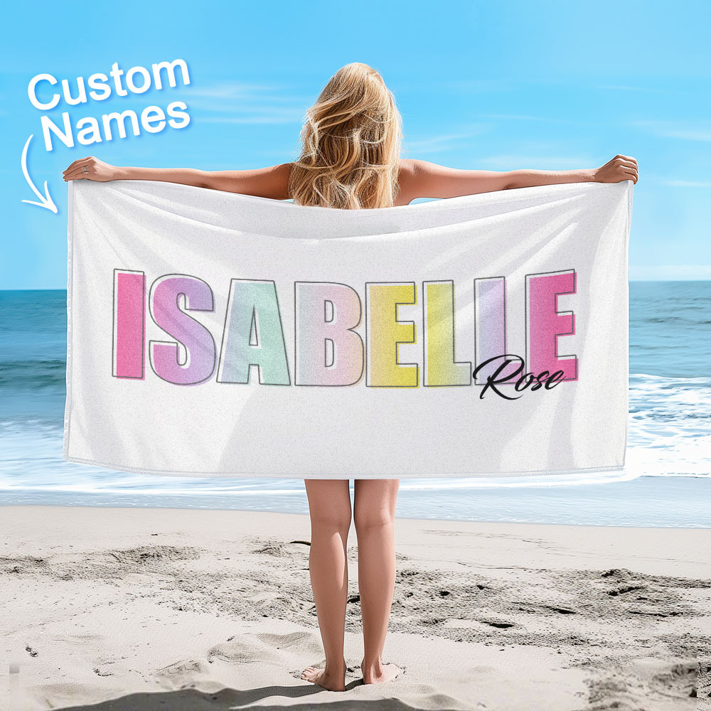 Custom Beach Towel with Rainbow Name Personalized Multi-color Monogram Beach Towel - CustWitUK
