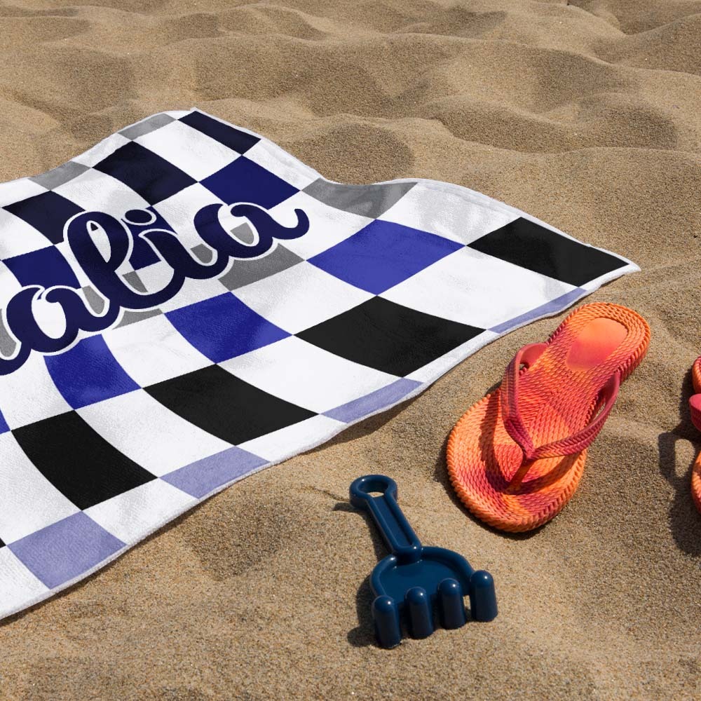 Custom Beach Towel Personalized Name Plaid Swimming Towel Summer Holiday Gift - CustWitUK