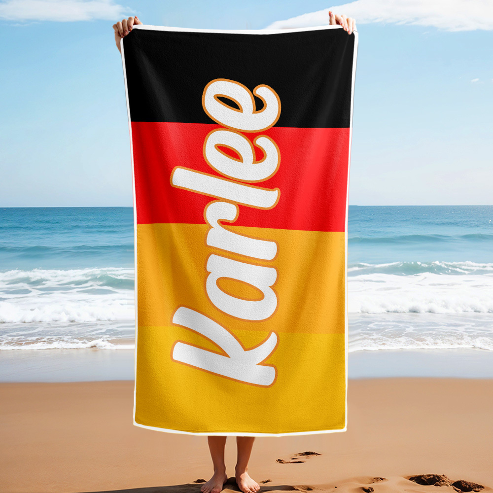 Custom Colorful Beach Towel With Name Personalized Pool Towel Groovy Birthday Vacation Gift - CustWitUK