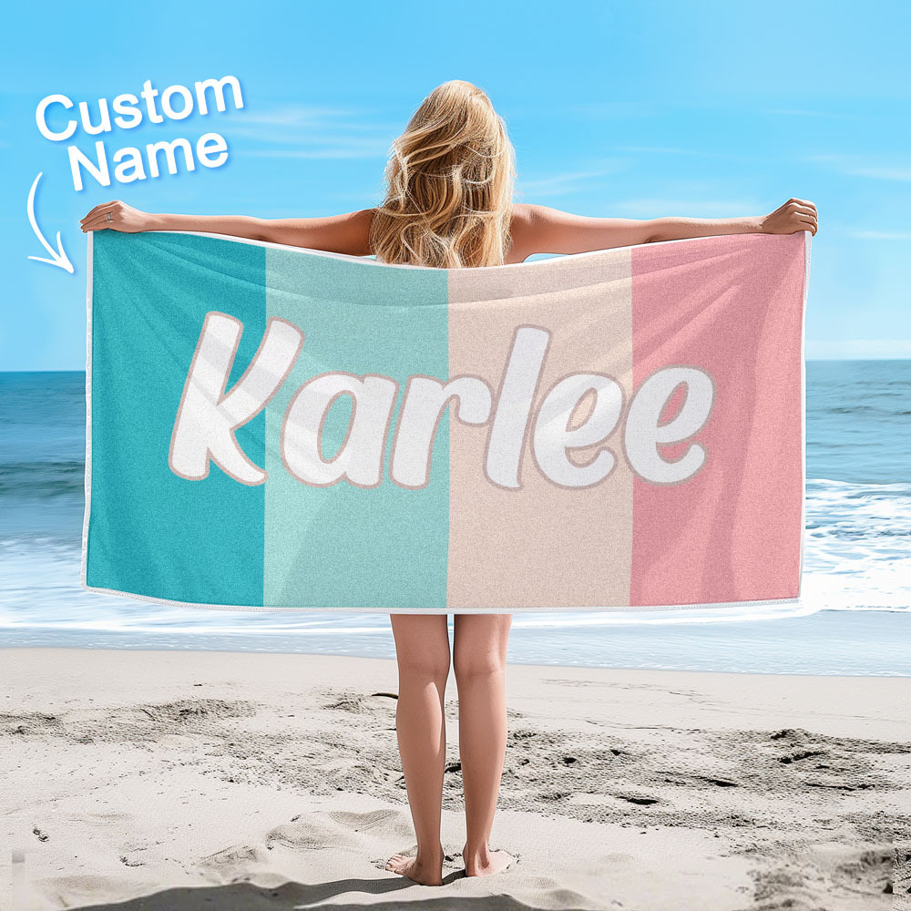 Custom Colorful Beach Towel With Name Personalized Pool Towel Groovy Birthday Vacation Gift - CustWitUK