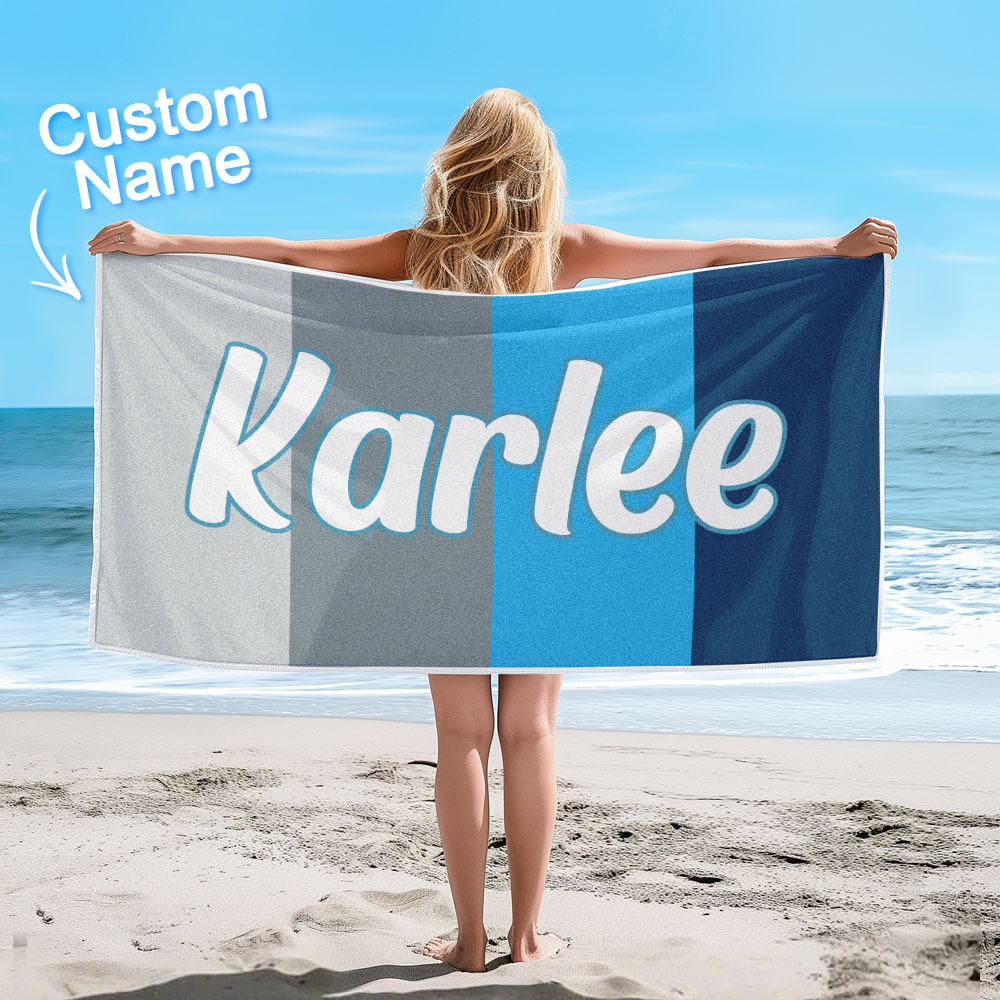 Custom Colorful Beach Towel With Name Personalized Pool Towel Groovy Birthday Vacation Gift - CustWitUK