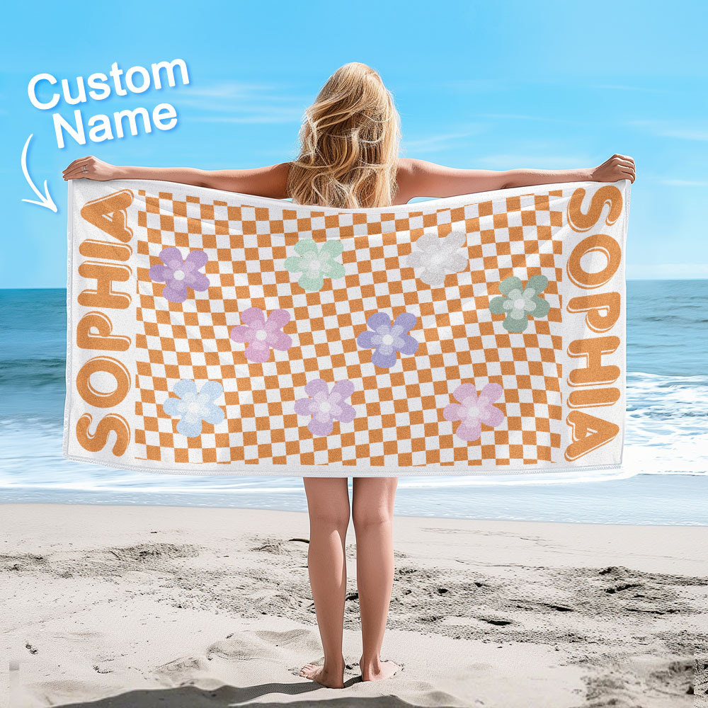 Personalized Floral Beach Towel Retro Multi Style Vacation Gifts - CustWitUK