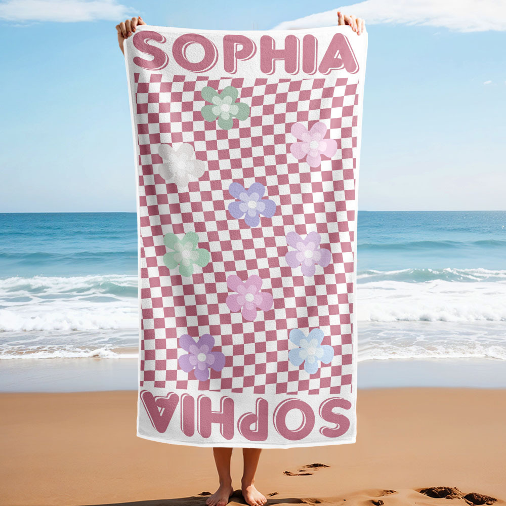 Personalized Floral Beach Towel Retro Multi Style Vacation Gifts - CustWitUK