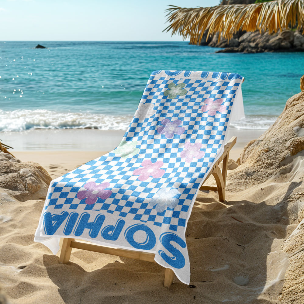 Personalized Floral Beach Towel Retro Multi Style Vacation Gifts - CustWitUK