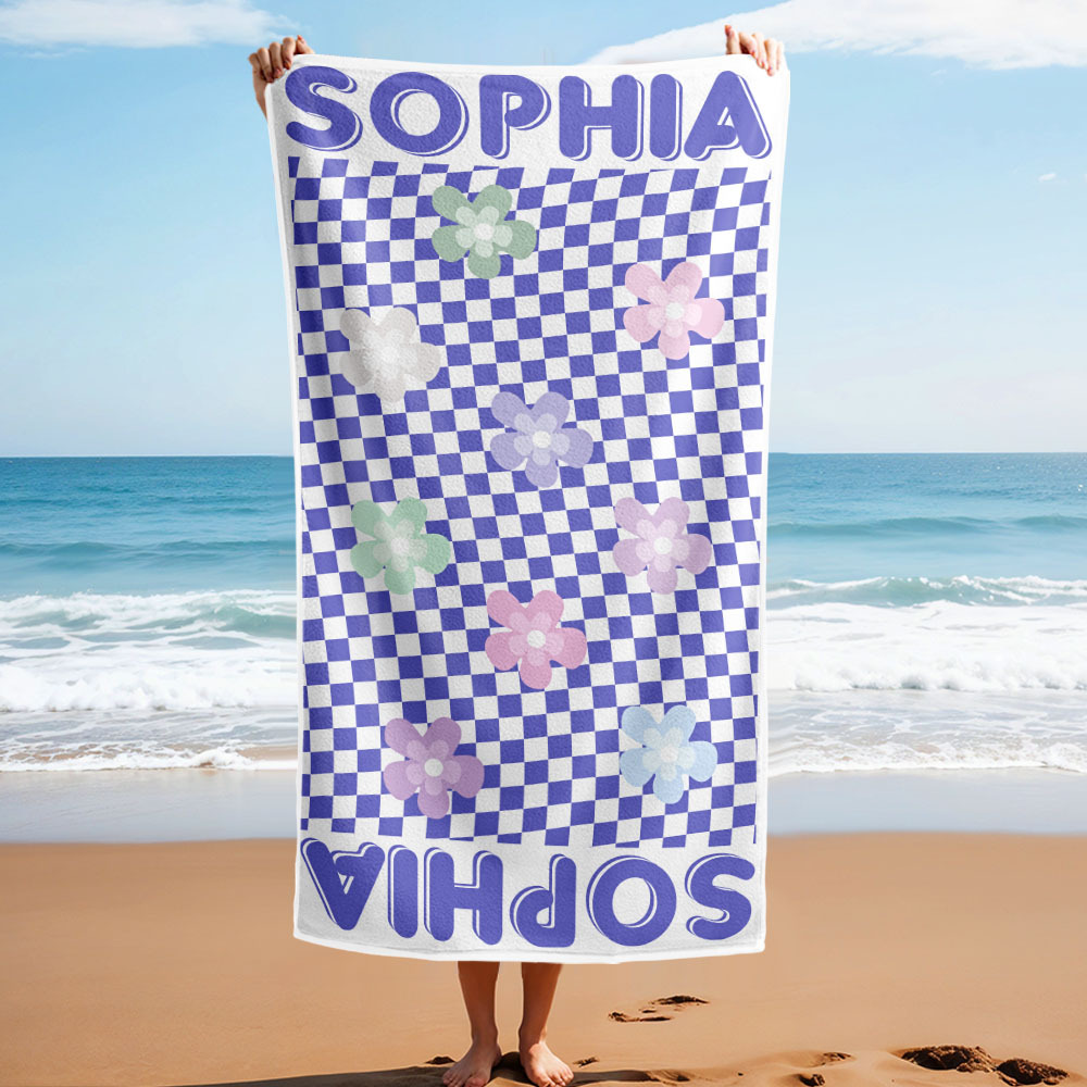 Personalized Floral Beach Towel Retro Multi Style Vacation Gifts - CustWitUK