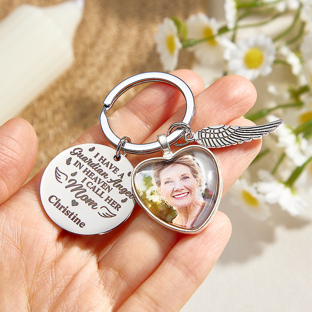 Personalized Photo KeyChain I Have An Angel Watching Over Me Mother's Day - CustWitUK