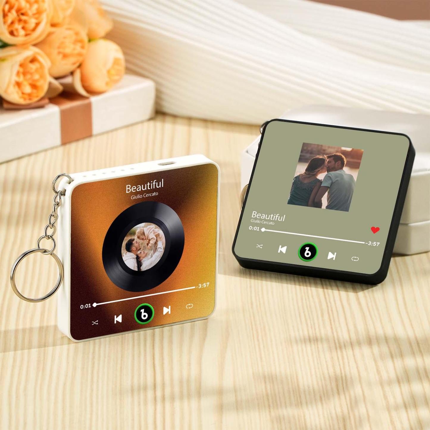 Personalized Photo Music Keychain Bluetooth Music Box Bag Charm That Plays Music Without Cell Phone Anniversary Gifts - CustWitUK