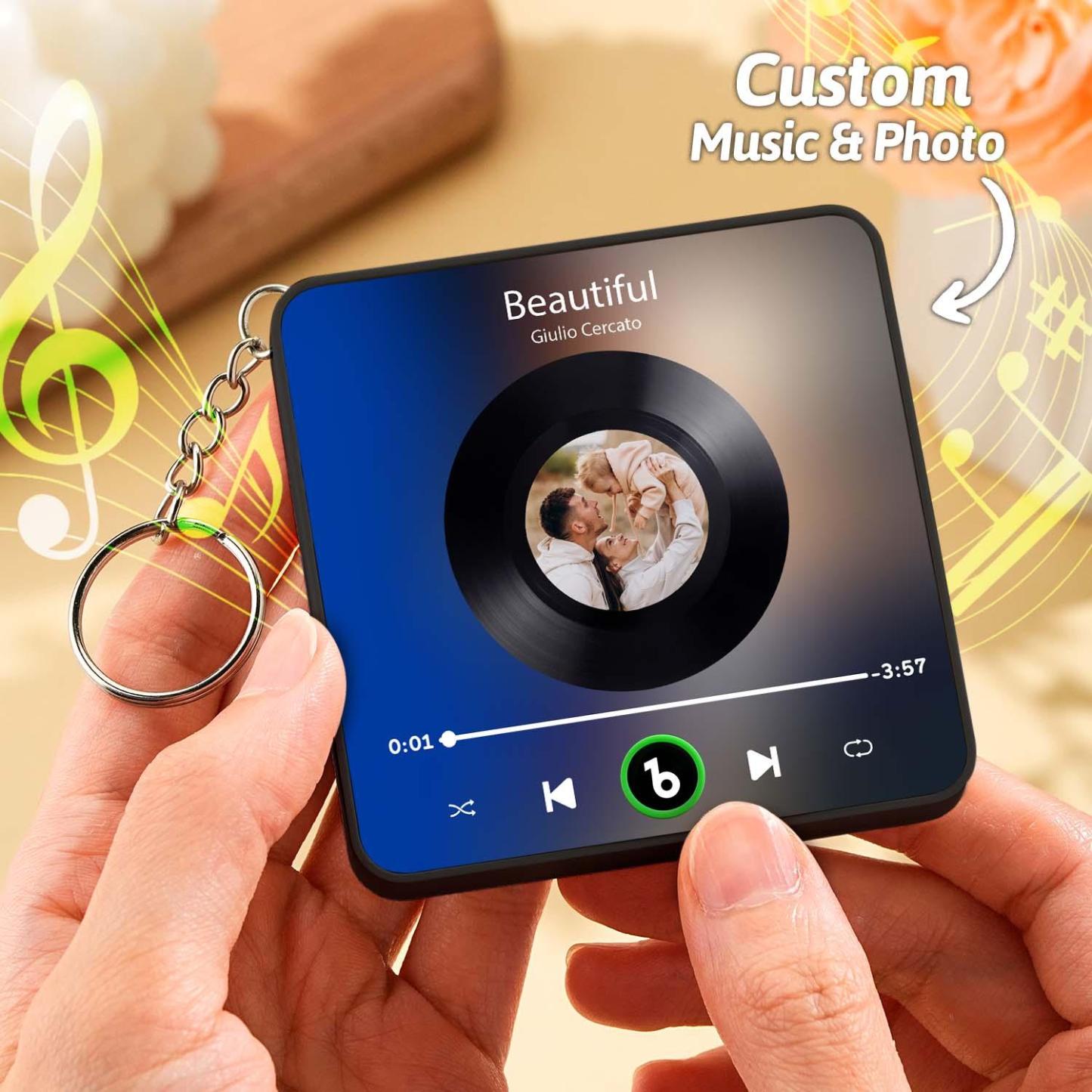 Personalized Photo Music Keychain Bluetooth Music Box Bag Charm That Plays Music Without Cell Phone Anniversary Gifts - CustWitUK