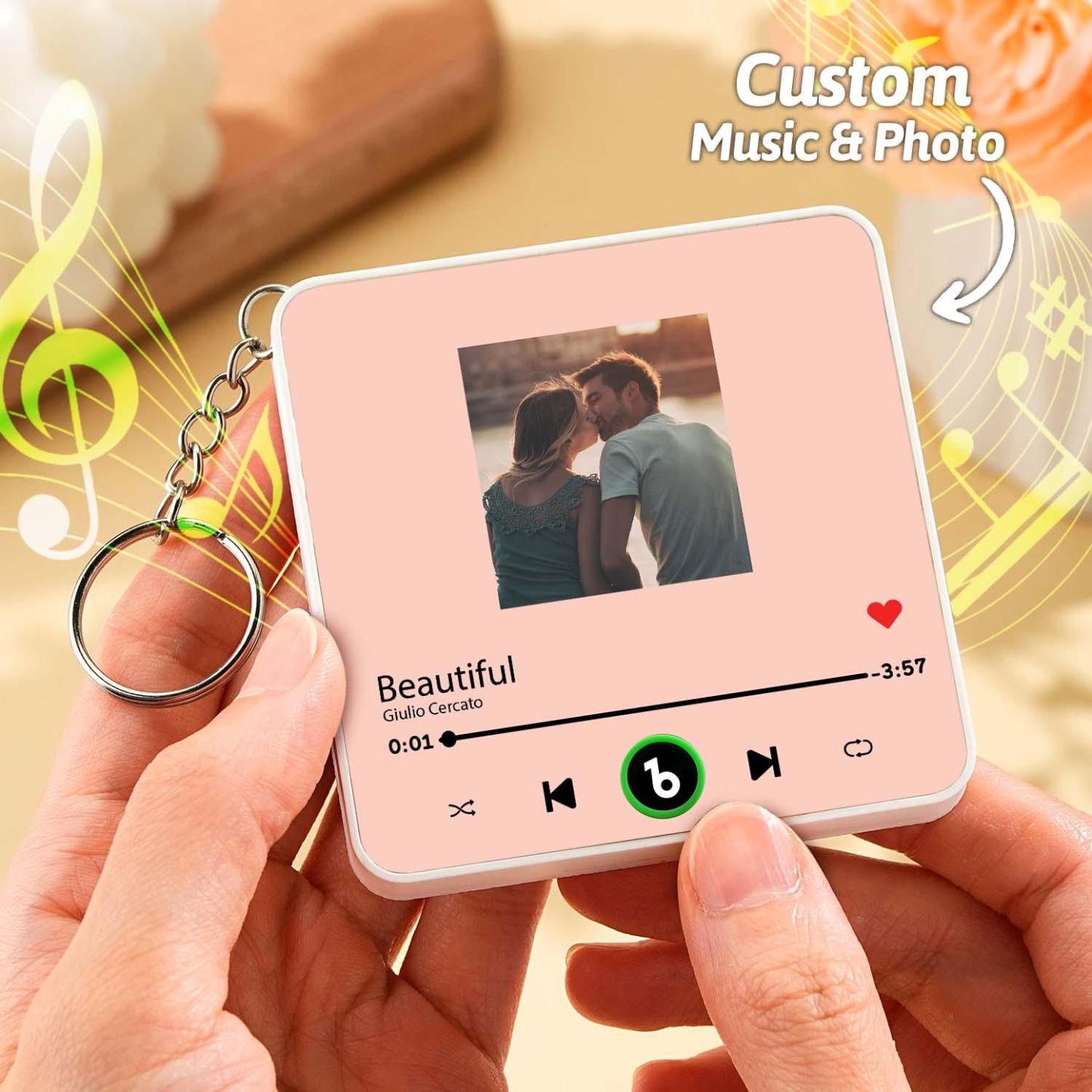 Personalized Photo Music Keychain Bluetooth Music Box Bag Charm That Plays Music Without Cell Phone Anniversary Gifts - CustWitUK
