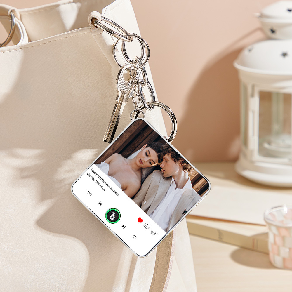 Custom Photo and Text Music KeyChain Music Box Bag Charm That Plays Music Without Cell Phone Best Gifts for Her - CustWitUK