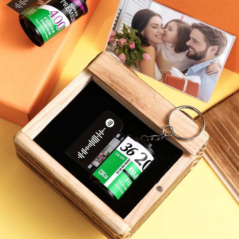 Personalized Photo Film Roll Keychain with Spotify Code Gift for Him - CustWitUK