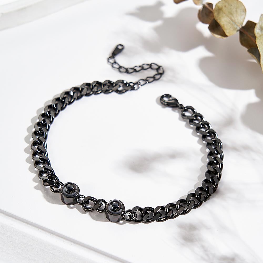 Custom Photo Projection Bracelet Personalized Double Bead Adjustable Bracelet Gifts For Couple - CustWitUK